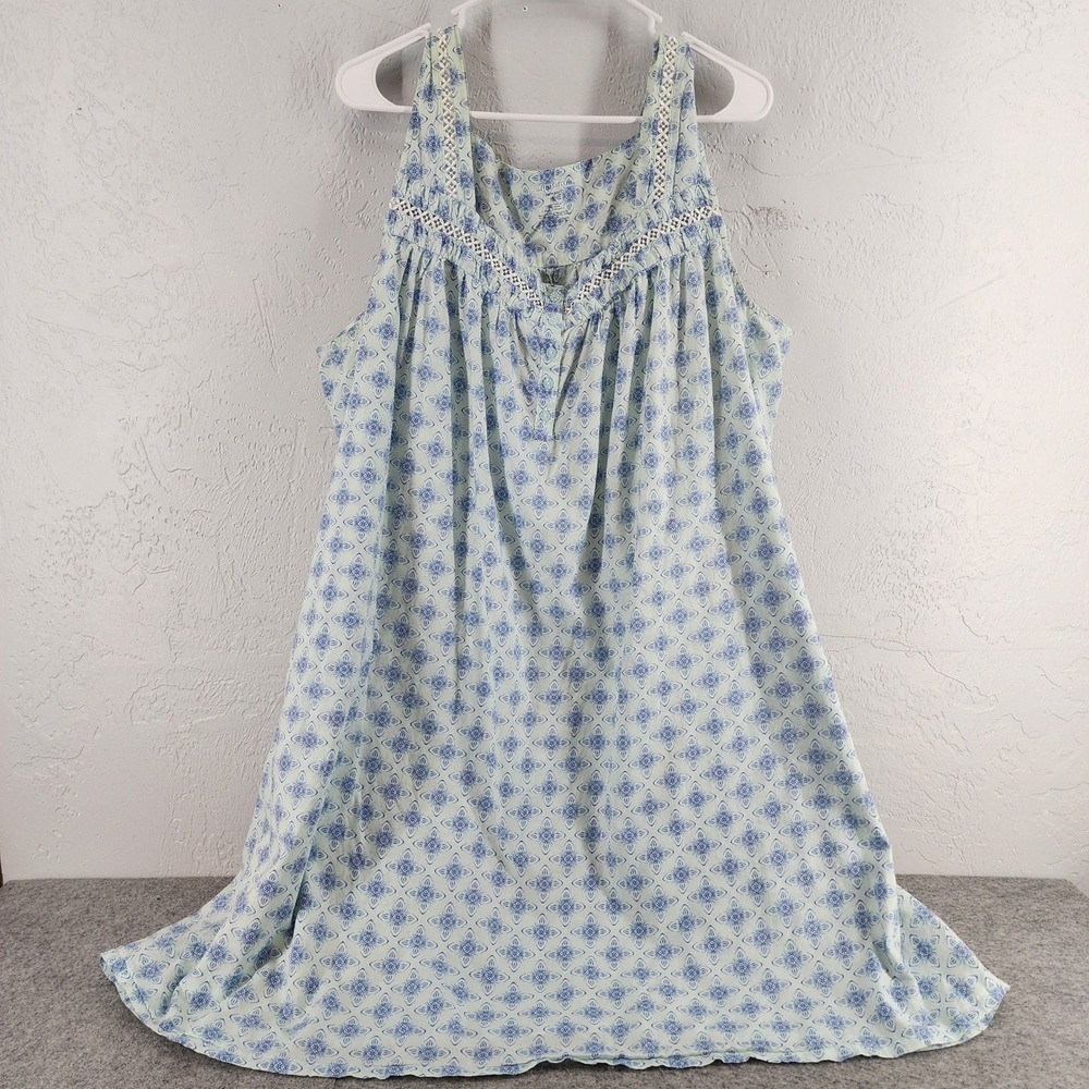 Croft & Barrow Blue White Cotton Lace Medallion Nightgown Sleepwear Womens 3X